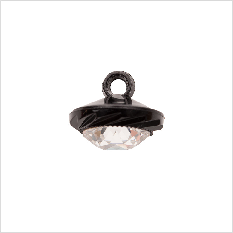 Italian Black Plastic/Rhinestone Shank Back Button - 22L/14mm - Detail Italian Black Plastic/Rhinestone Shank Back Button - 22L/14mm - Detail