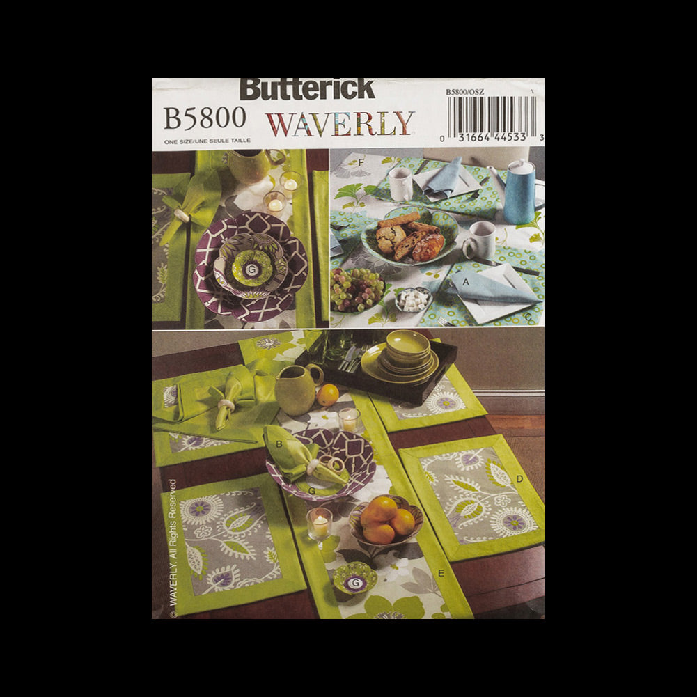 Butterick Table Dressings Pattern B5800 Butterick Table Dressings Pattern B5800