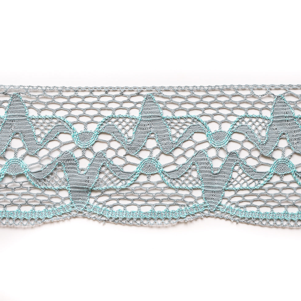 Gray and Turquoise Scalloped Crochet Trim - 6 Gray and Turquoise Scalloped Crochet Trim - 6