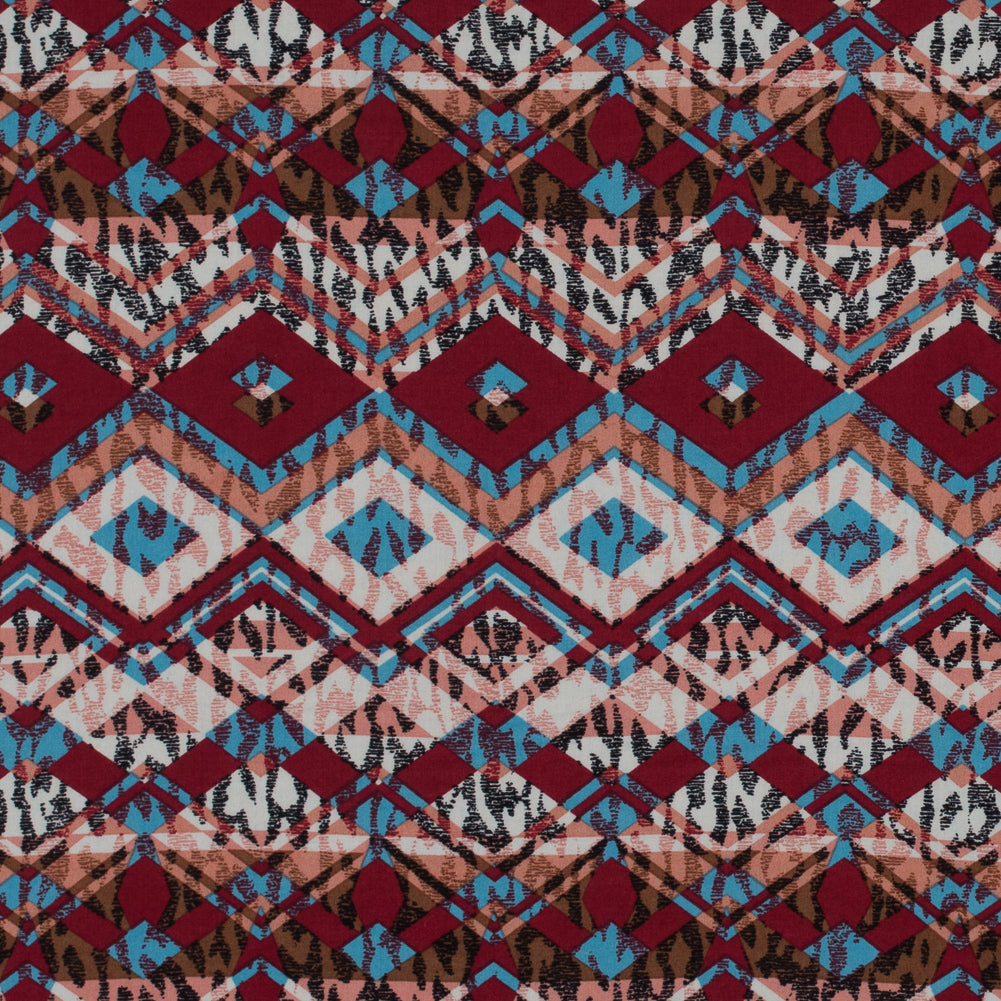 Red/Blue/Peach Tribal Printed Cotton Voile Red/Blue/Peach Tribal Printed Cotton Voile