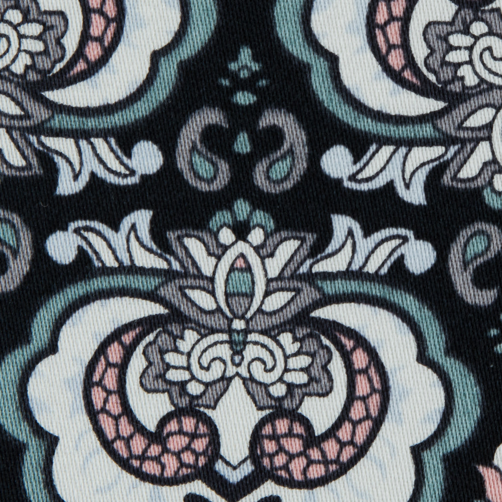 Black/Pink/Gray Printed Stretch Cotton Sateen - Full Black/Pink/Gray Printed Stretch Cotton Sateen - Full