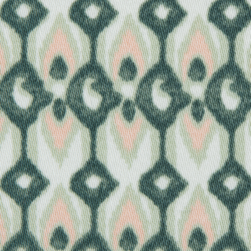 Green Geometric Ikat Printed Stretch Cotton Sateen Detail Green Geometric Ikat Printed Stretch Cotton Sateen Detail