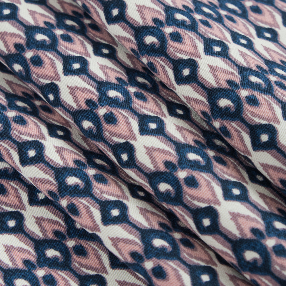 Purple Geometric Ikat Printed Stretch Cotton Sateen - Folded Purple Geometric Ikat Printed Stretch Cotton Sateen - Folded