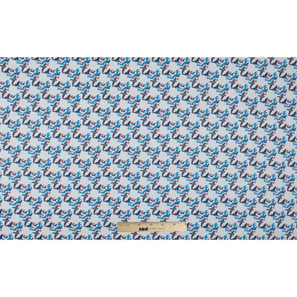 Blue Flying Birds Printed Cotton Sateen - Folded Blue Flying Birds Printed Cotton Sateen - Folded