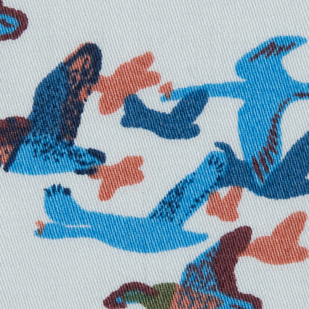 Blue Flying Birds Printed Cotton Sateen - Full Blue Flying Birds Printed Cotton Sateen - Full