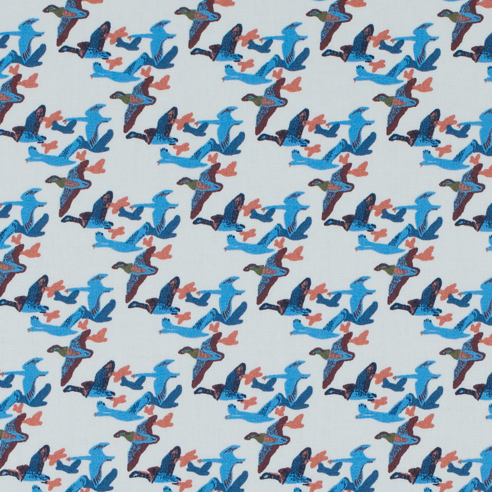 Blue Flying Birds Printed Cotton Sateen Blue Flying Birds Printed Cotton Sateen