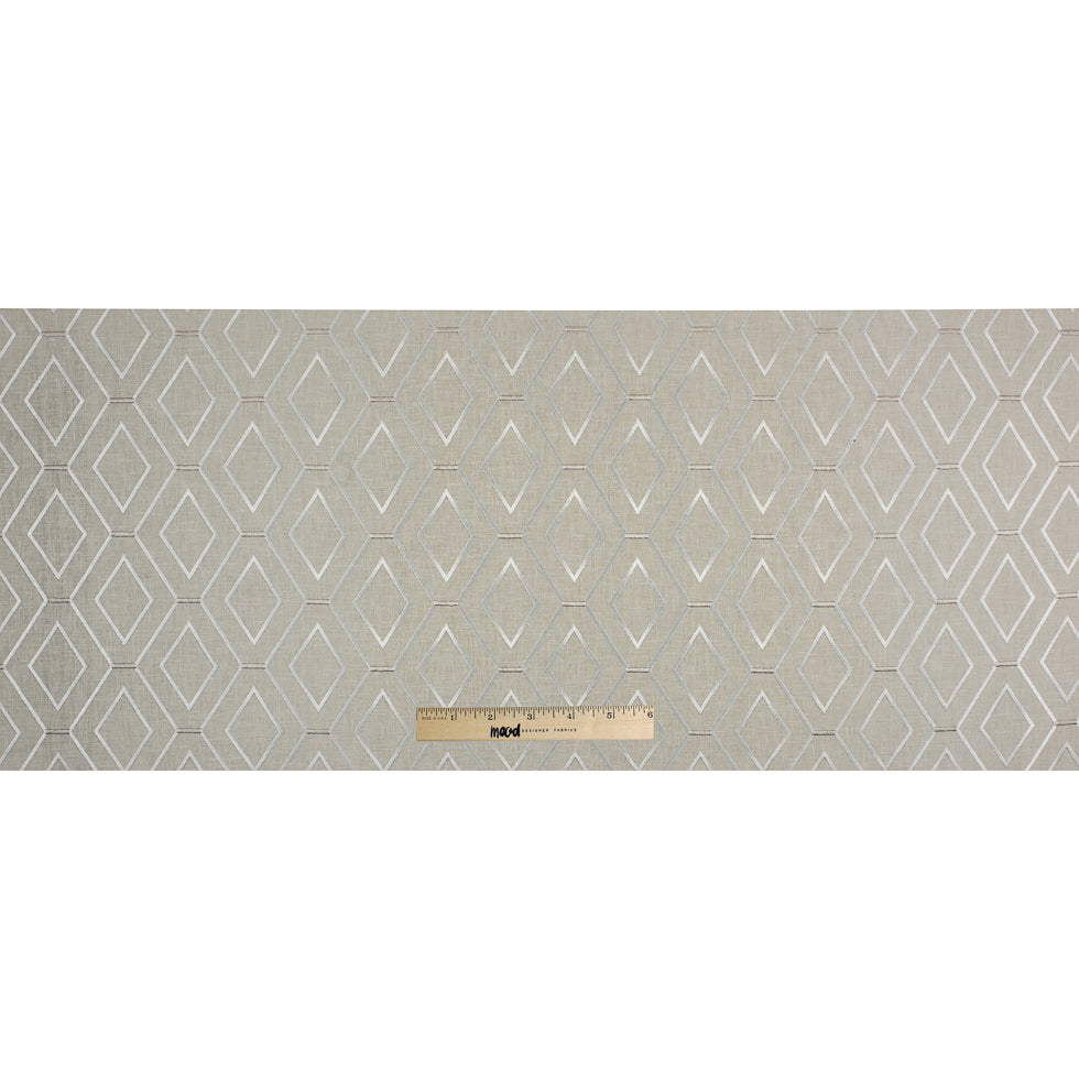 Parchment/Silver/Beige Geometric Embroidered Cotton Woven Full Parchment/Silver/Beige Geometric Embroidered Cotton Woven Full