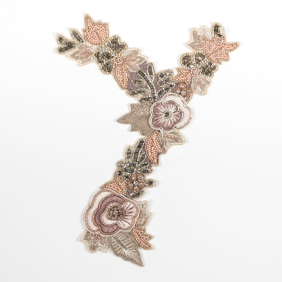 Pink and Green Fancy Beaded Floral Rhinestone Applique - 12.25x8 Pink and Green Fancy Beaded Floral Rhinestone Applique - 12.25x8