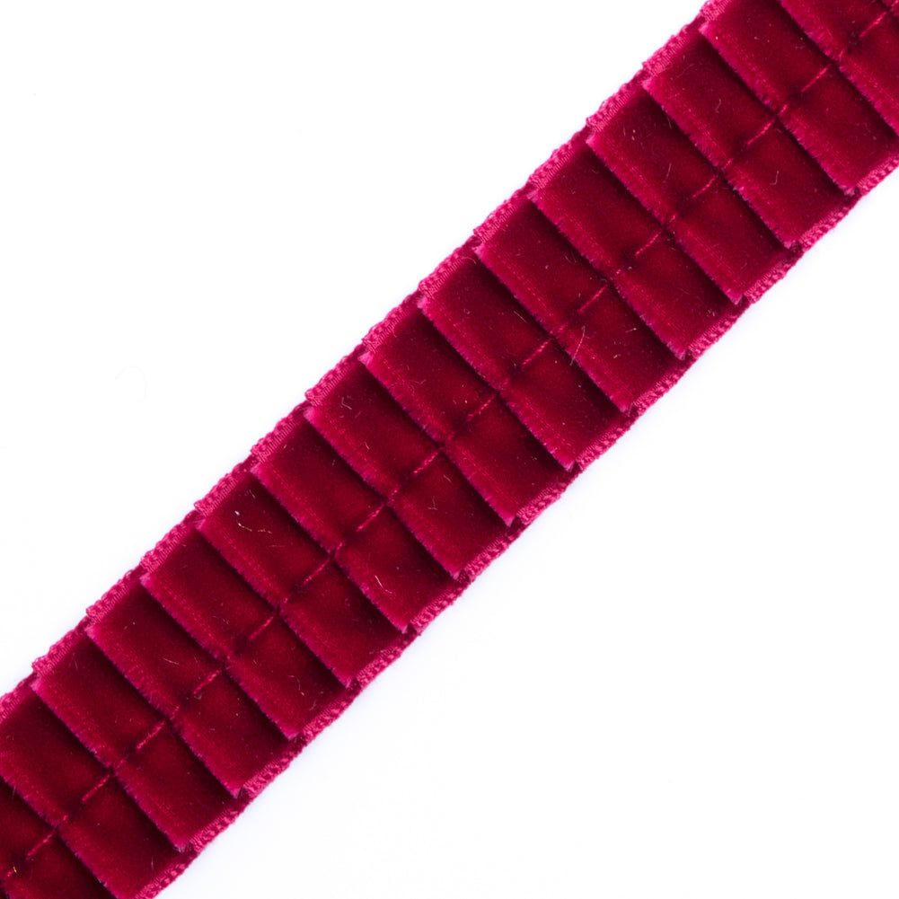 Italian Wine Velvet Knife Pleated Trimming - 0.875 - Detail Italian Wine Velvet Knife Pleated Trimming - 0.875 - Detail
