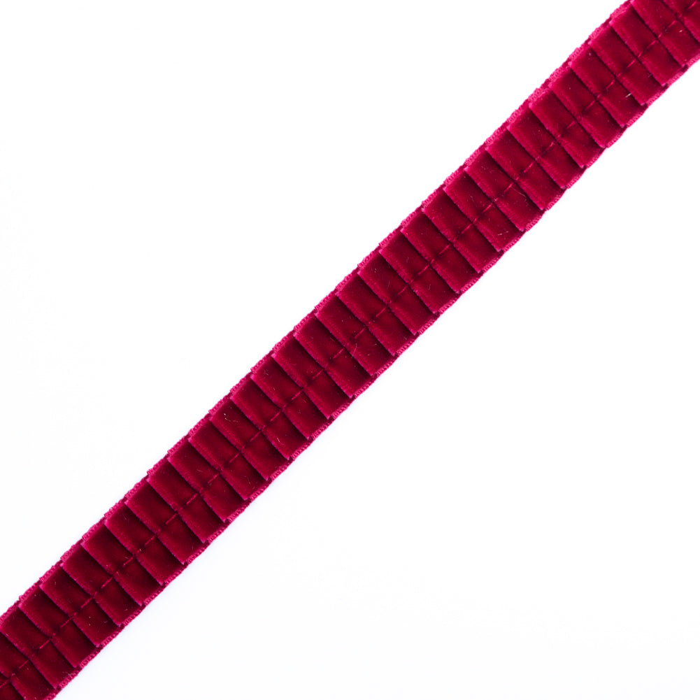 Italian Wine Velvet Knife Pleated Trimming - 0.875 Italian Wine Velvet Knife Pleated Trimming - 0.875