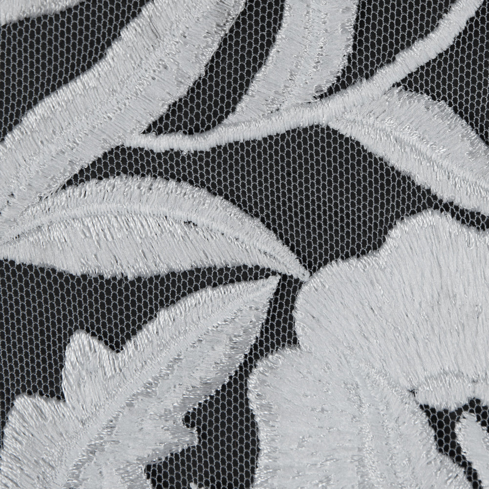 Floral Embroidered Tulle - White on White Detail Floral Embroidered Tulle - White on White Detail