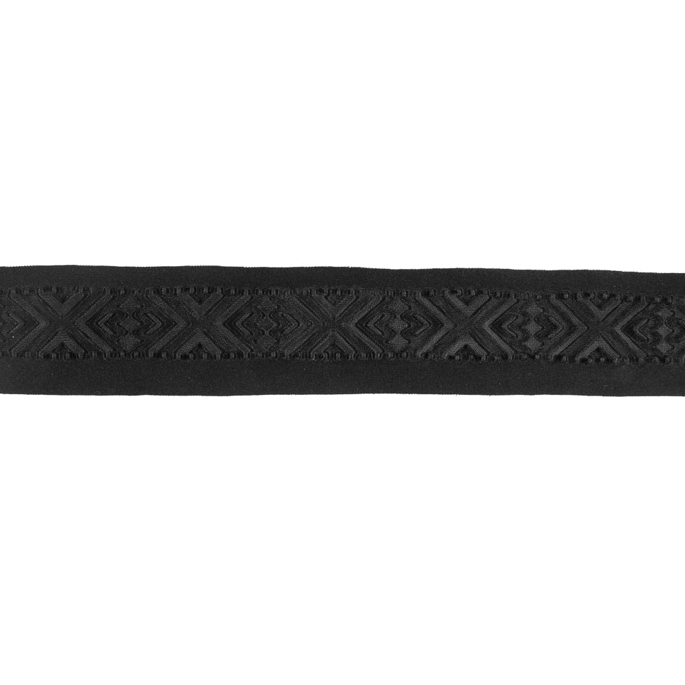 Italian Black Geometric Embossed Double Knit Trim - 1.75" Italian Black Geometric Embossed Double Knit Trim - 1.75"