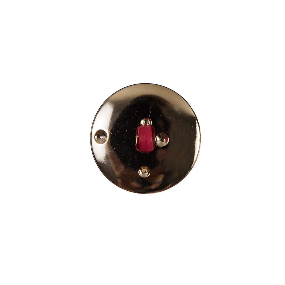 Italian Red and Gold Plastic Shank-Back Button - 24L/15mm - Detail Italian Red and Gold Plastic Shank-Back Button - 24L/15mm - Detail