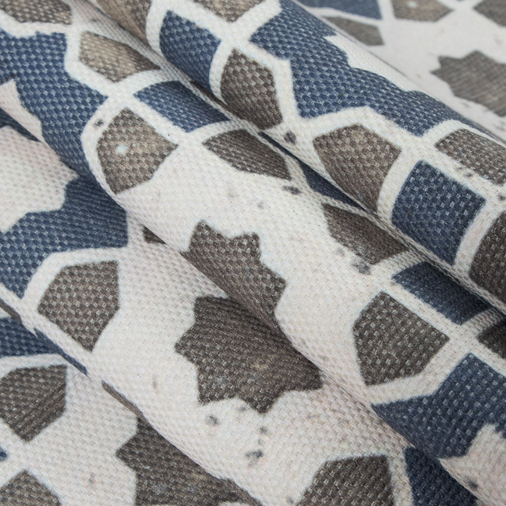 Denim/Green Geometric Floral Outdoor Canvas - Folded Denim/Green Geometric Floral Outdoor Canvas - Folded