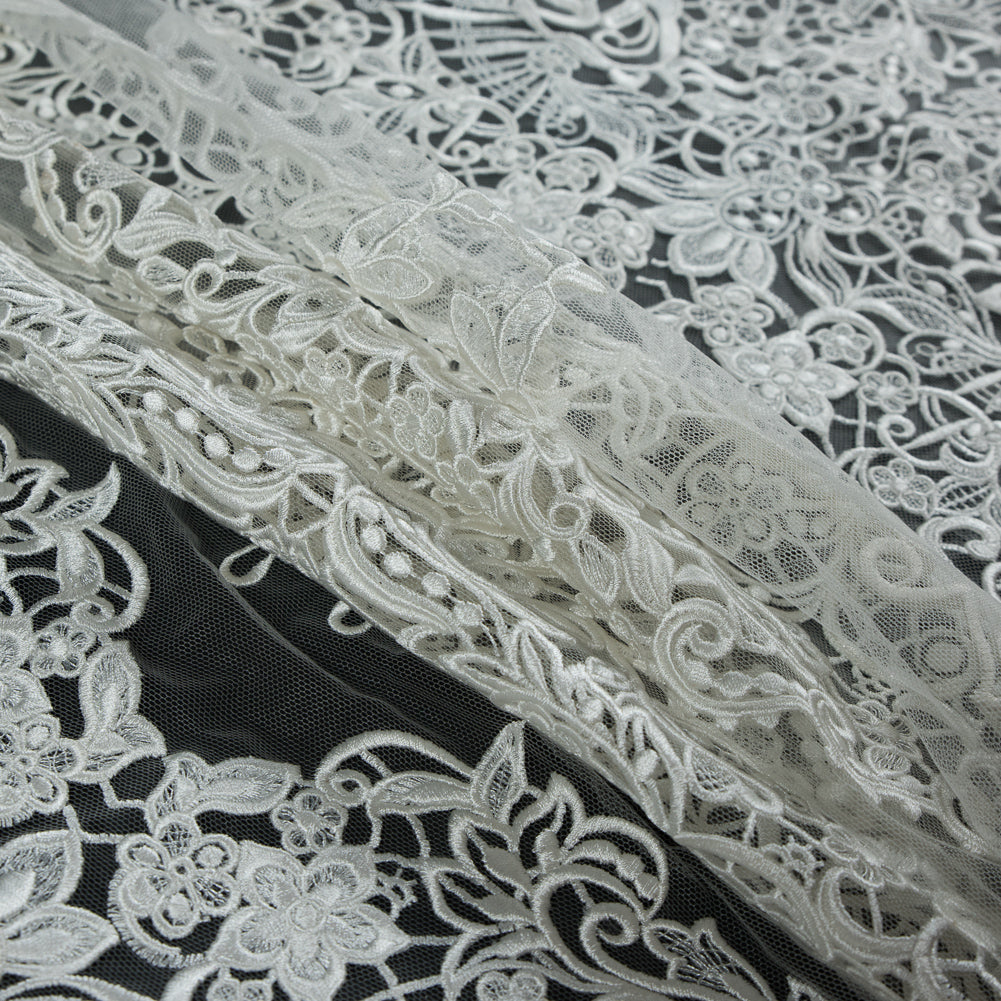 Off-White Floral Embroidered Lace - Folded Off-White Floral Embroidered Lace - Folded