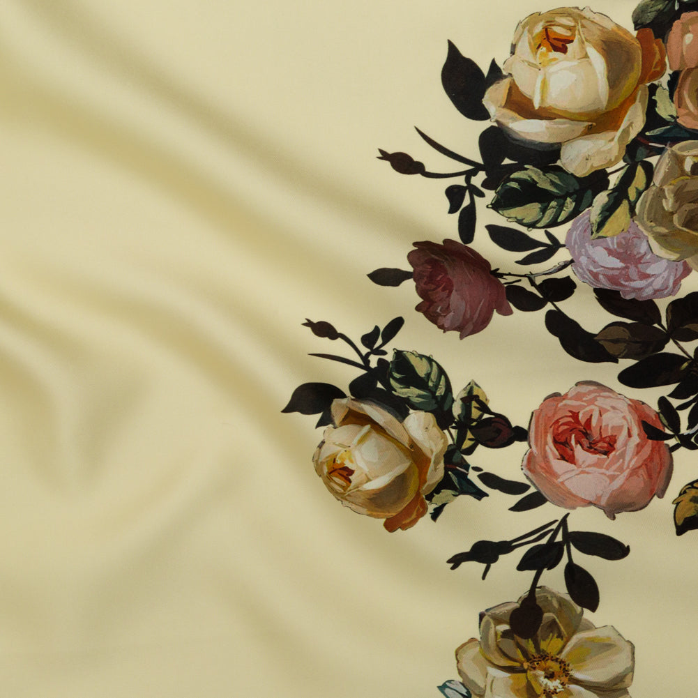 Tender Yellow and Black Forest Digitally Printed Flowers on a Premium Mikado/Twill Tender Yellow and Black Forest Digitally Printed Flowers on a Premium Mikado/Twill