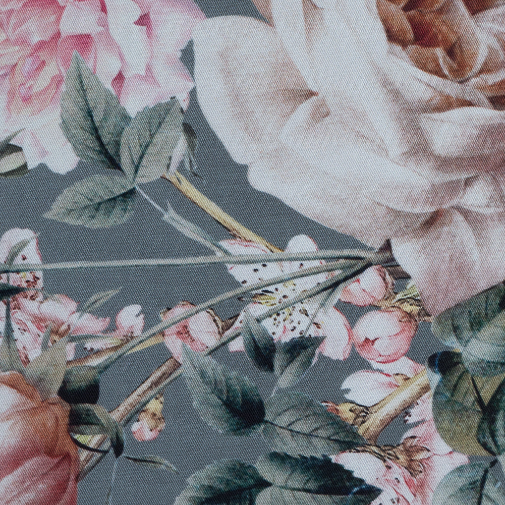 Roses, Hummingbirds and Butterflies Digitally Printed on a Lily Pad Premium Mikado/Twill - Full Roses, Hummingbirds and Butterflies Digitally Printed on a Lily Pad Premium Mikado/Twill - Full