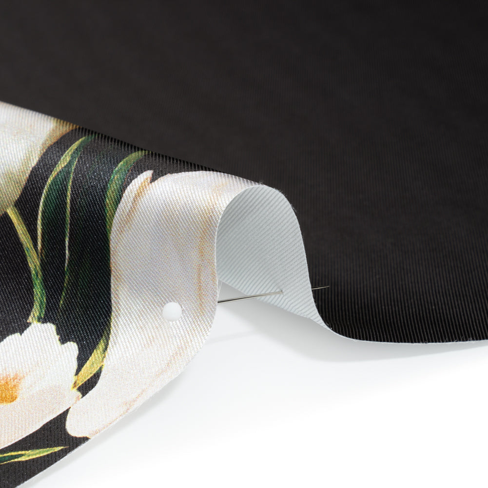 Black and Whisper White Digitally Printed Flowers on a Premium Mikado/Twill - Folded Black and Whisper White Digitally Printed Flowers on a Premium Mikado/Twill - Folded
