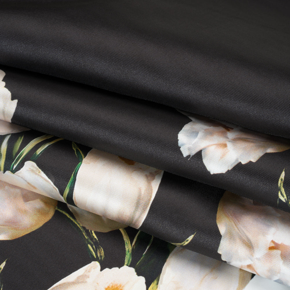 Black and Whisper White Digitally Printed Flowers on a Premium Mikado/Twill - Full Black and Whisper White Digitally Printed Flowers on a Premium Mikado/Twill - Full
