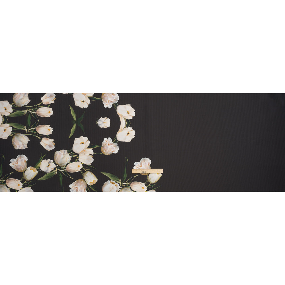 Black and Whisper White Digitally Printed Flowers on a Premium Mikado/Twill - Drape Black and Whisper White Digitally Printed Flowers on a Premium Mikado/Twill - Drape