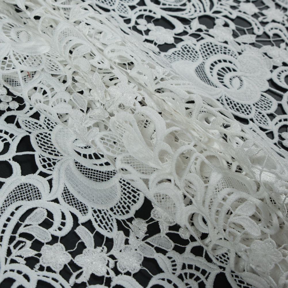 All White Floral Embroidered Guipure Lace - Detail All White Floral Embroidered Guipure Lace - Detail