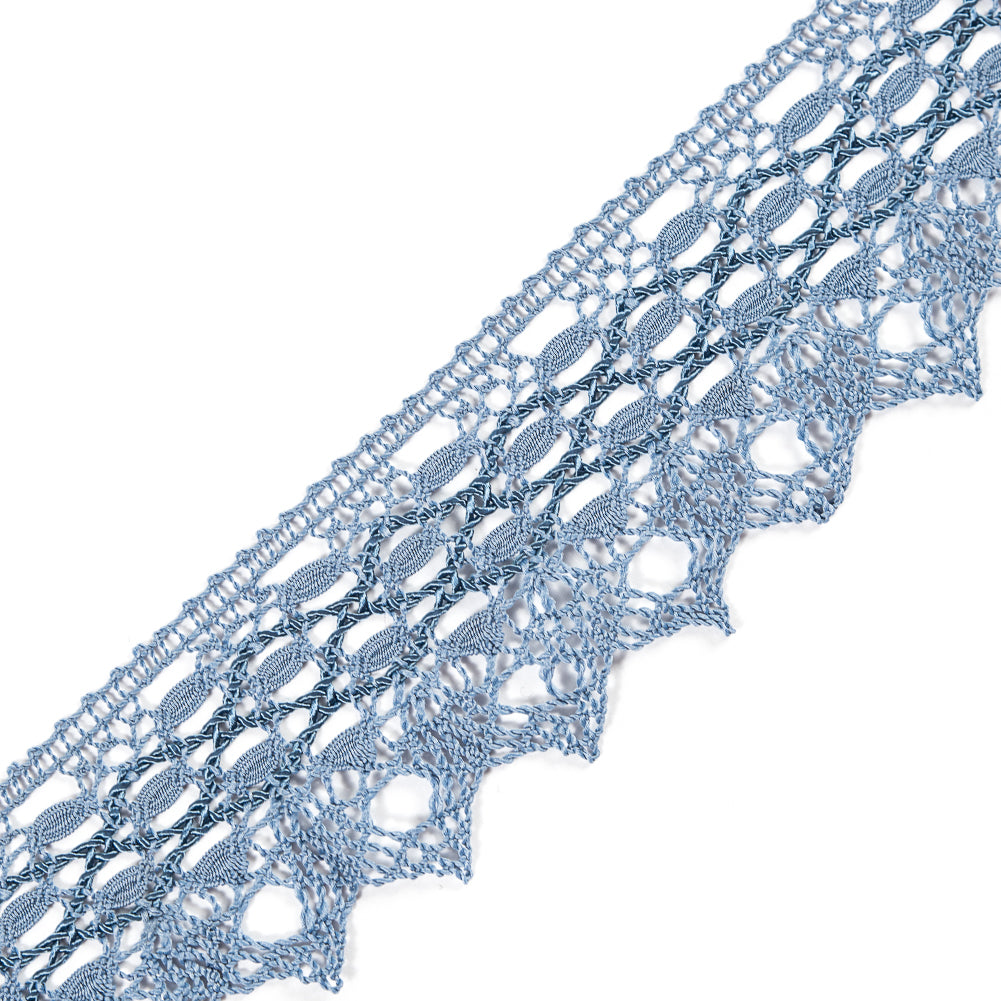 European Light Blue Scalloped Crochet Lace Trim with Satin Ribbon Detail - 2" European Light Blue Scalloped Crochet Lace Trim with Satin Ribbon Detail - 2"