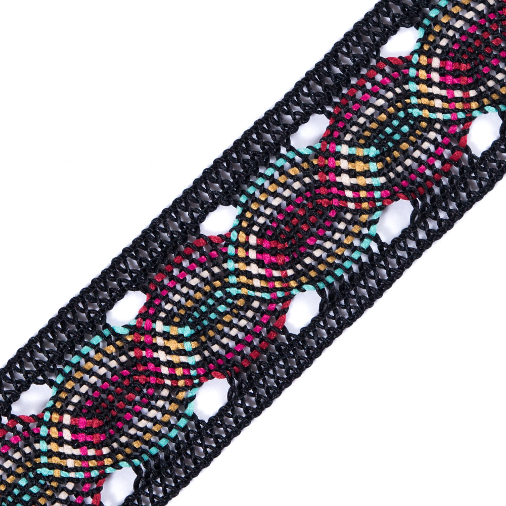 Black Multicolor Crochet Trim - 1.25 - Detail Black Multicolor Crochet Trim - 1.25 - Detail