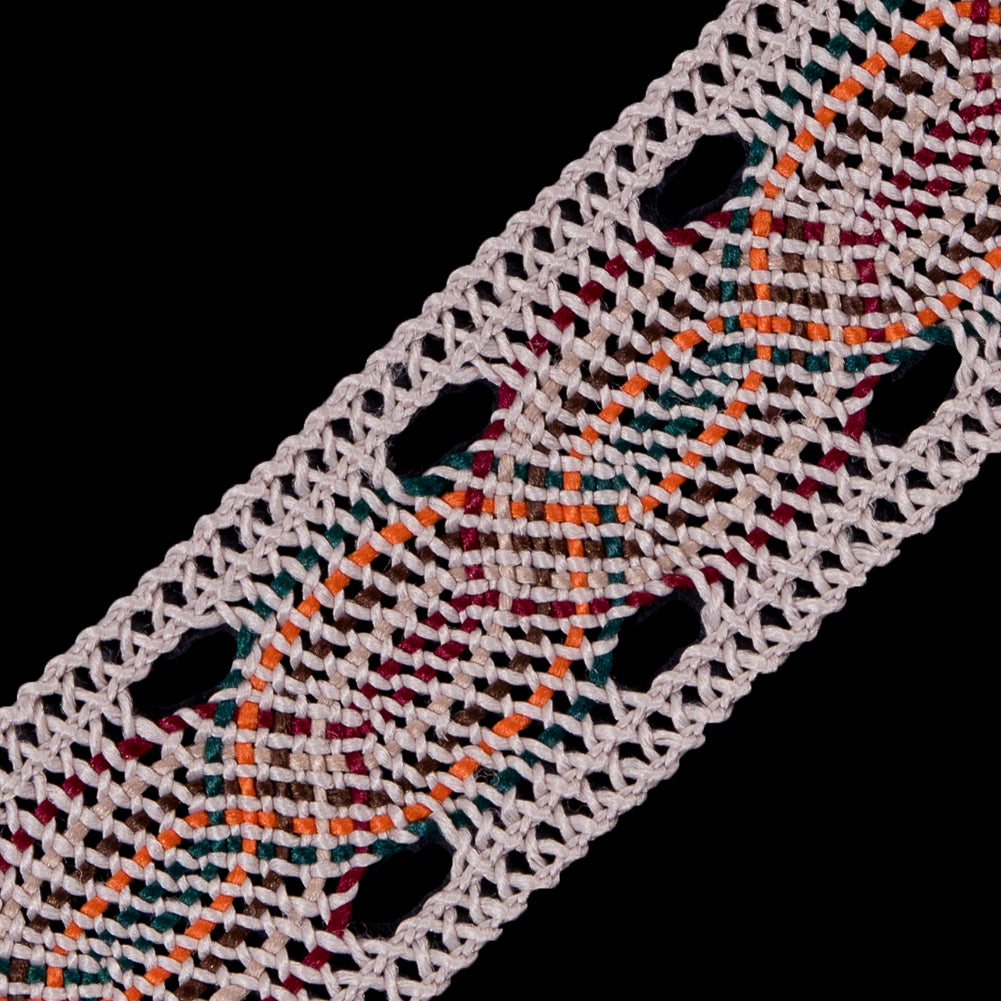 Beige Multicolor Crochet Trim - 1.25" Detail Beige Multicolor Crochet Trim - 1.25" Detail