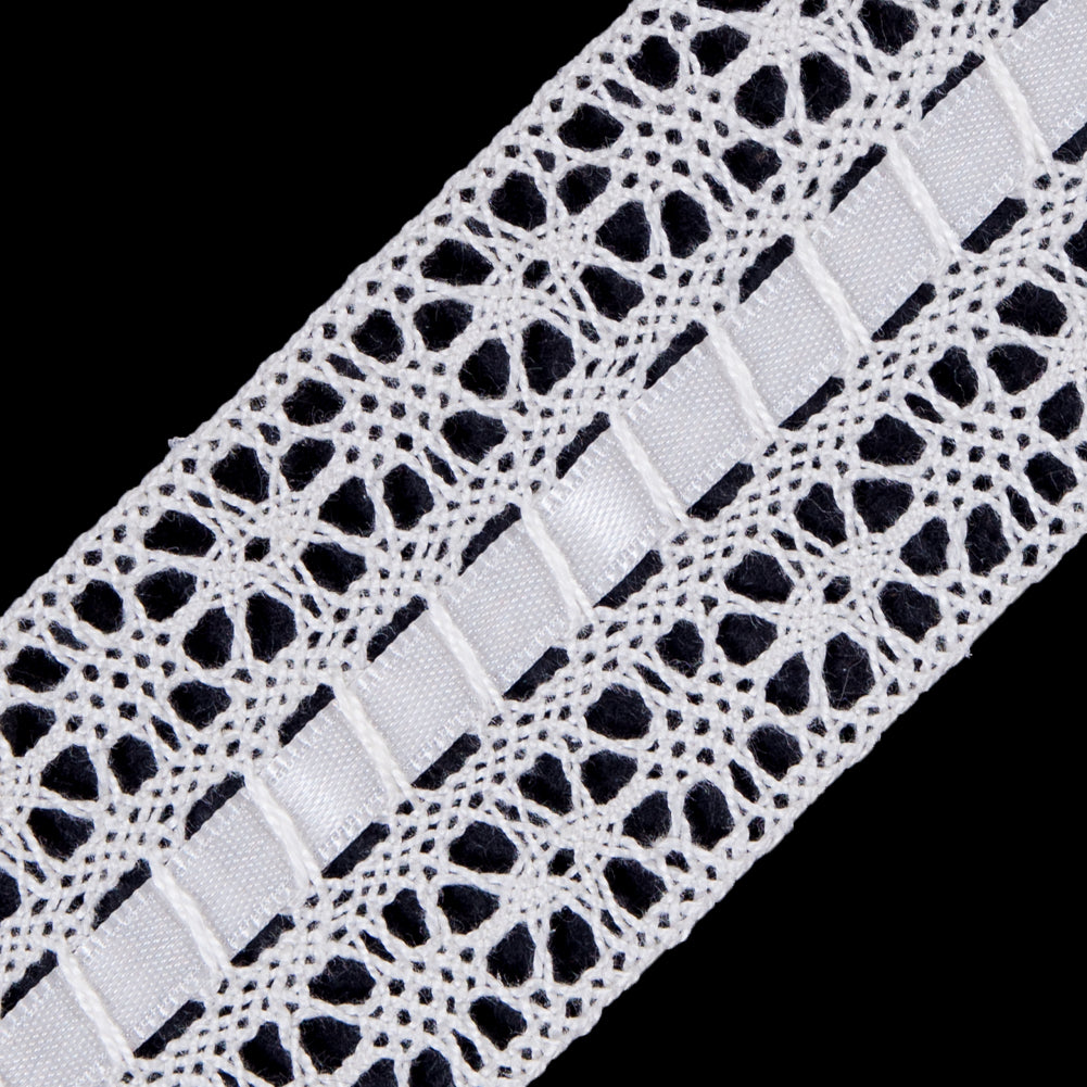 Ivory Crochet Trim with Ribbon Detail- 2 - Detail Ivory Crochet Trim with Ribbon Detail- 2 - Detail