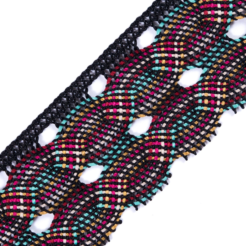 Black Multicolor Crochet Trim - 1.75 - Detail Black Multicolor Crochet Trim - 1.75 - Detail