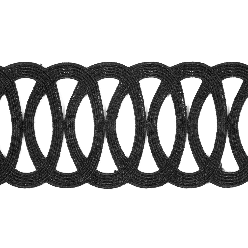 Black Embroidered Geometric Venise Lace - 3" Detail Black Embroidered Geometric Venise Lace - 3" Detail