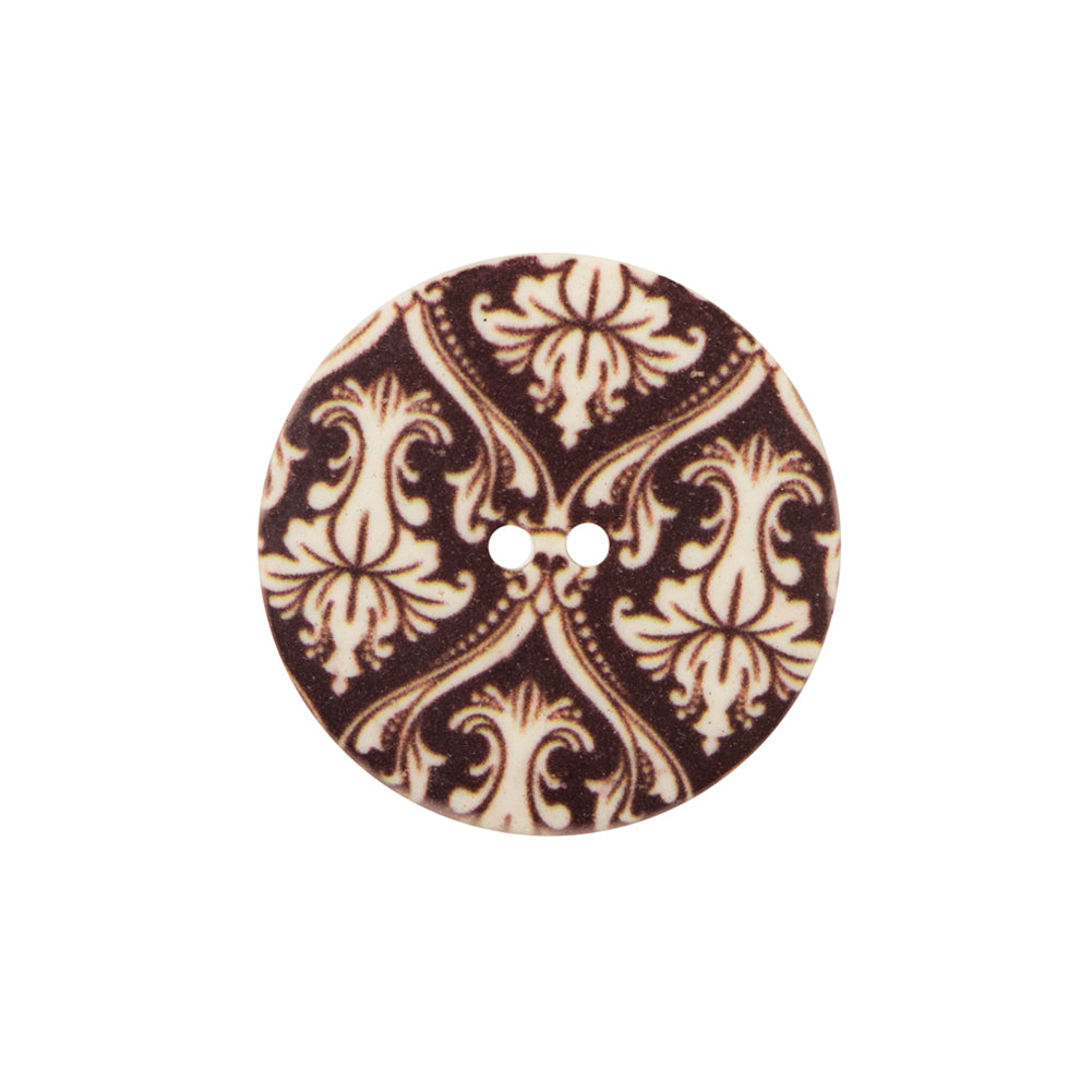 Italian Carafe Brown Damask Printed Button - 36L/22mm Italian Carafe Brown Damask Printed Button - 36L/22mm