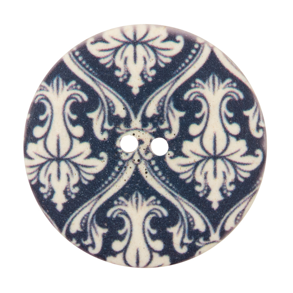 Italian True Navy Damask Printed Button - 54L/34mm Italian True Navy Damask Printed Button - 54L/34mm