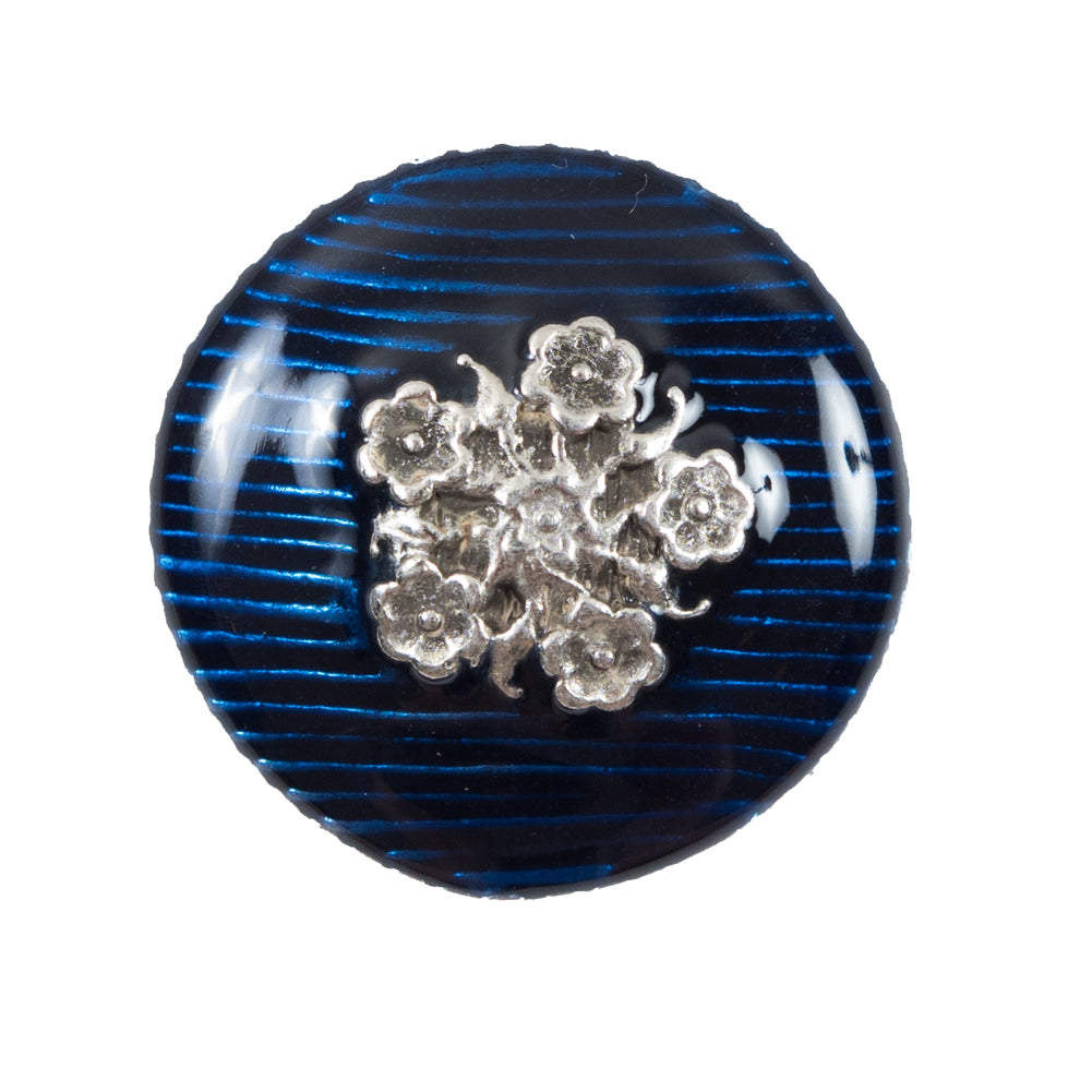 Italian Royal Blue and Silver Floral Metal Button - 44L/28mm Italian Royal Blue and Silver Floral Metal Button - 44L/28mm