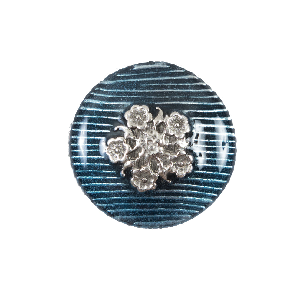 Italian Aqua and Silver Floral Metal Button - 36L/23mm Italian Aqua and Silver Floral Metal Button - 36L/23mm