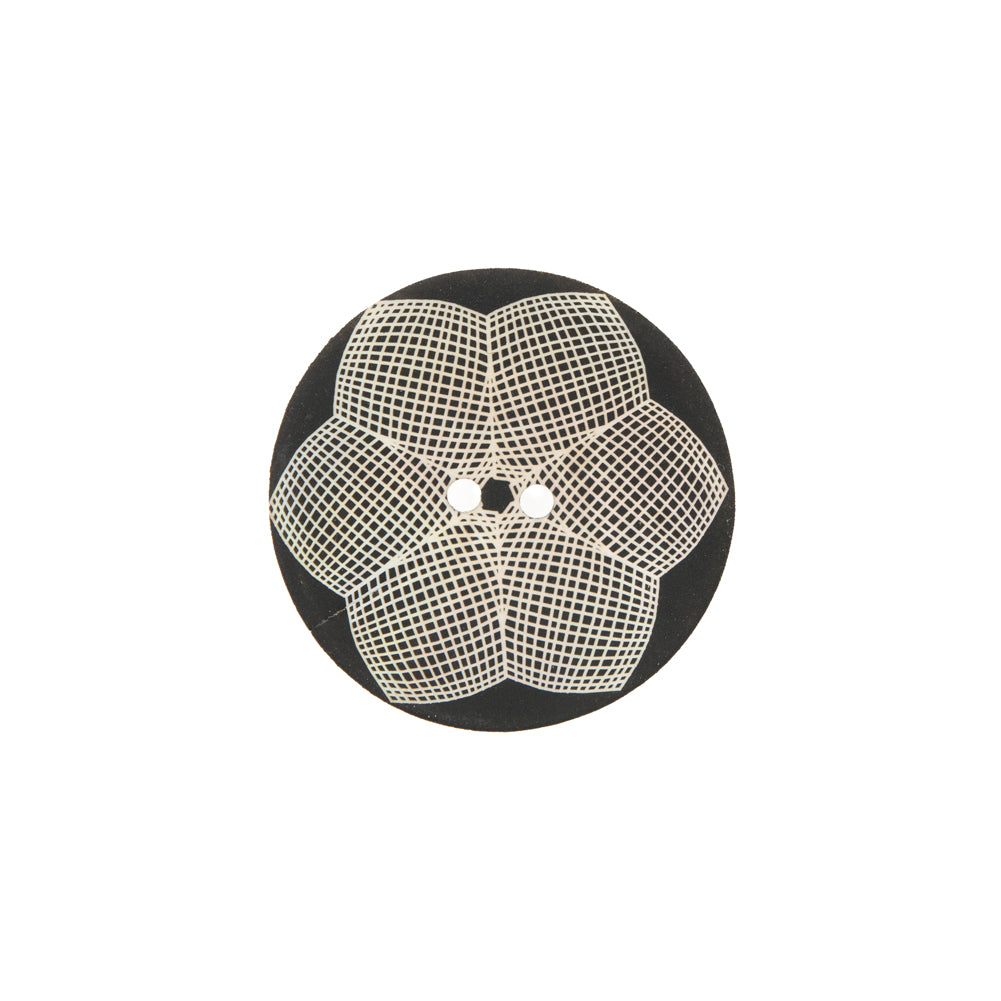 Italian Black and White Floral Printed Mother Of Pearl Button - 32L/20mm Italian Black and White Floral Printed Mother Of Pearl Button - 32L/20mm