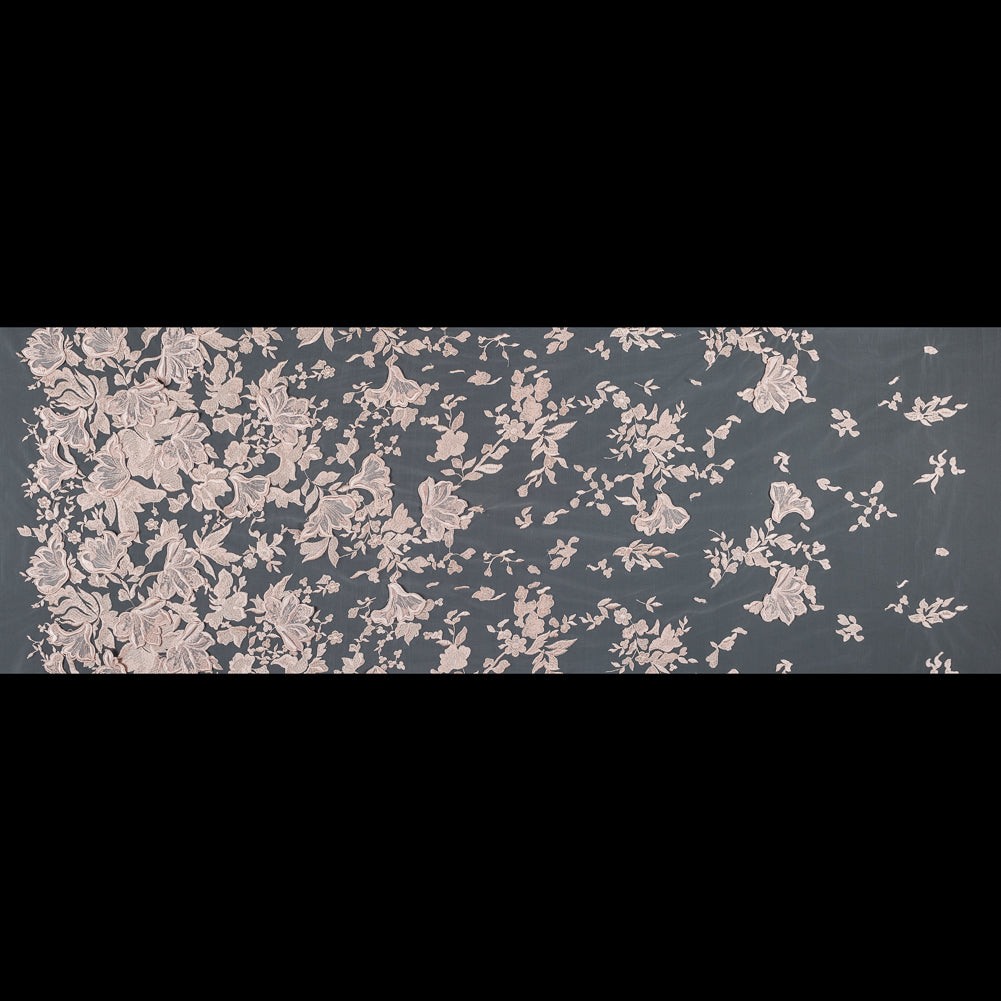 Blush 3D Floral Embroidered Lace on a Blush Netting - Folded Blush 3D Floral Embroidered Lace on a Blush Netting - Folded