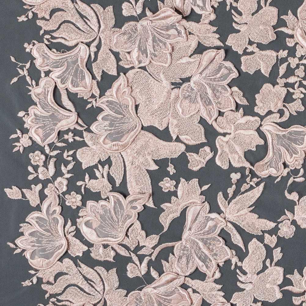 Blush 3D Floral Embroidered Lace on a Blush Netting Blush 3D Floral Embroidered Lace on a Blush Netting