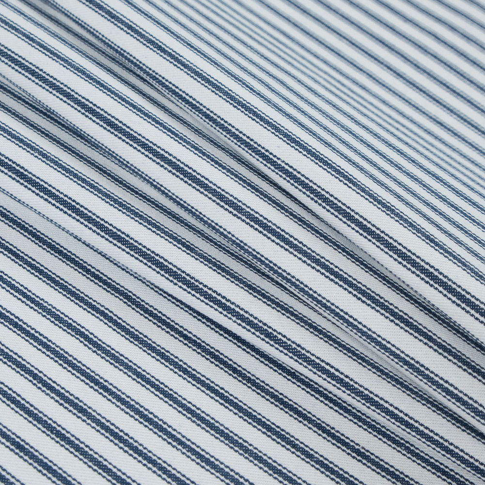 Navy and White Ticking Striped Cotton Twill - Folded Navy and White Ticking Striped Cotton Twill - Folded