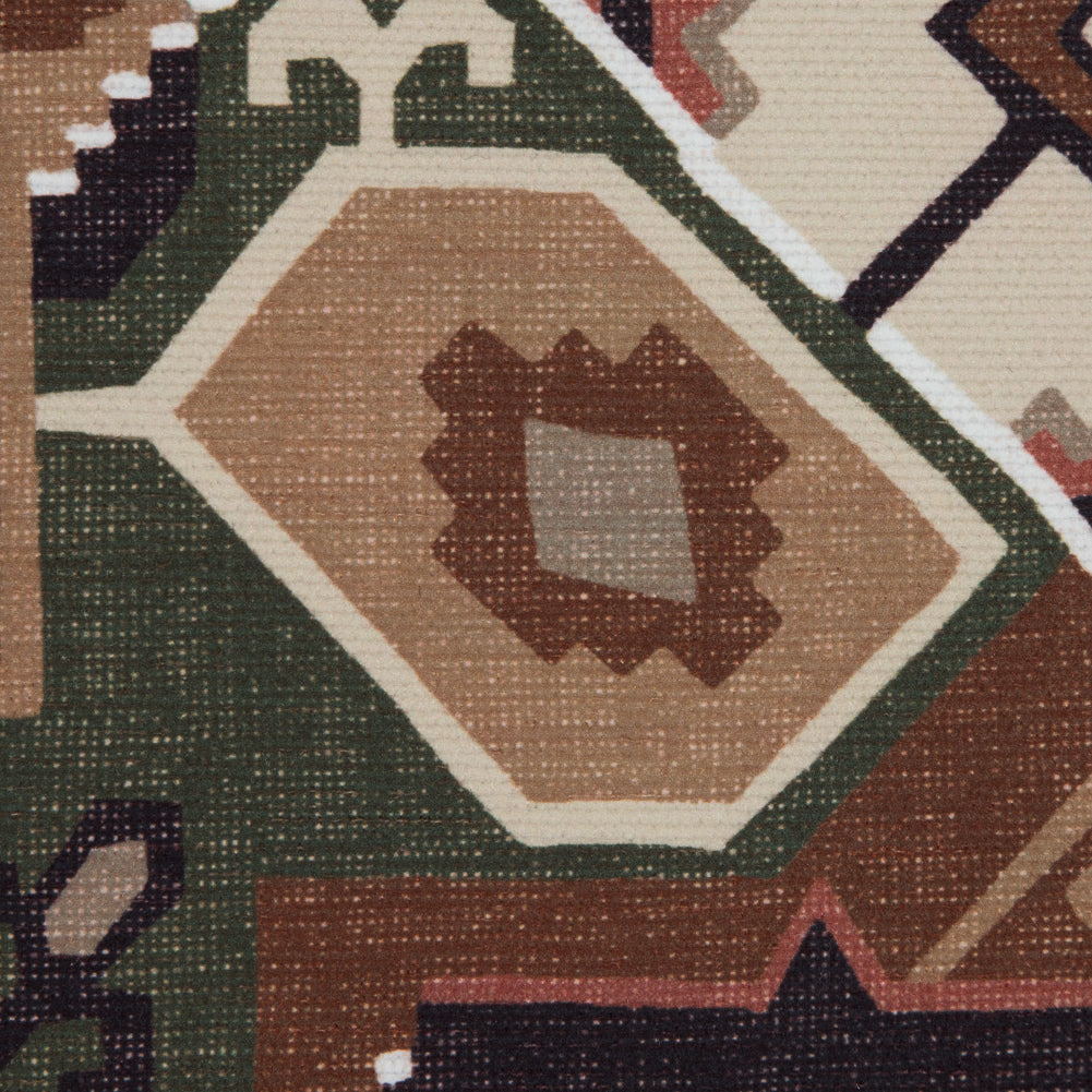 Brown and Green Aztec Printed Brushed Canvas - Detail Brown and Green Aztec Printed Brushed Canvas - Detail