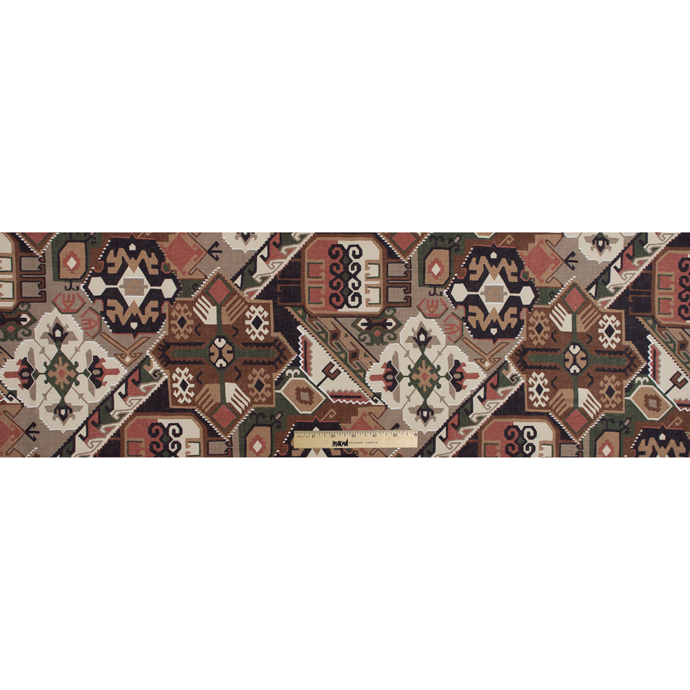 Brown and Green Aztec Printed Brushed Canvas - Full Brown and Green Aztec Printed Brushed Canvas - Full