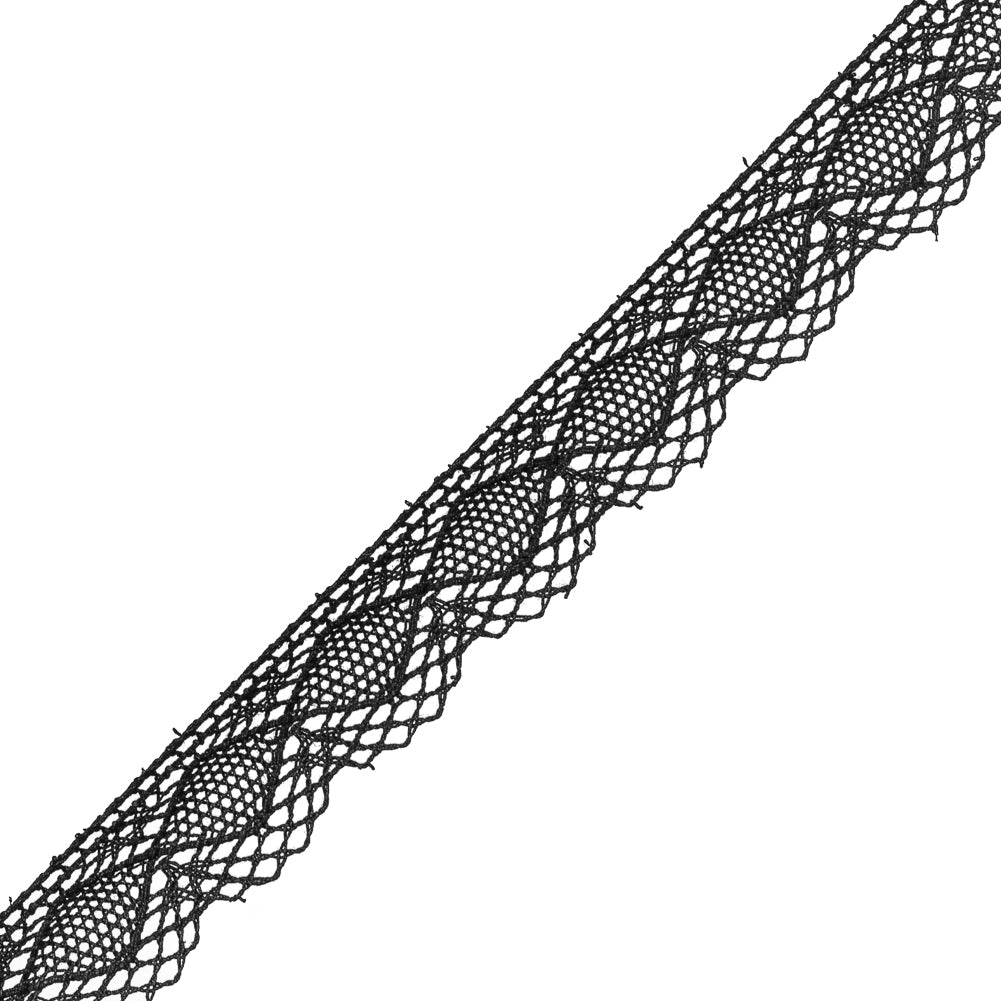 European Black Crochet Lace Cotton Trim with Scalloped Edge - 3/4" Detail European Black Crochet Lace Cotton Trim with Scalloped Edge - 3/4" Detail