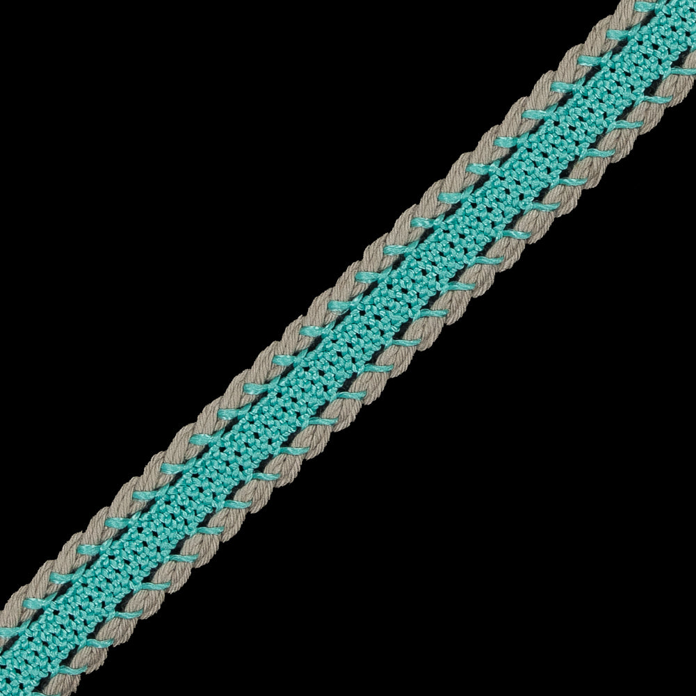 Teal and Beige European Crochet Trim - 0.5" Detail Teal and Beige European Crochet Trim - 0.5" Detail