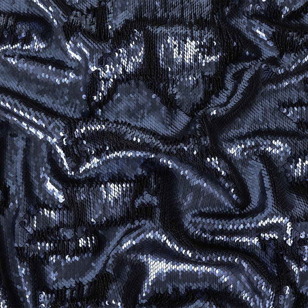 Stretch Rayon Jersey with Two-Tone Paillette Sequins - Slipstream on Navy - Nyla Collection Stretch Rayon Jersey with Two-Tone Paillette Sequins - Slipstream on Navy - Nyla Collection