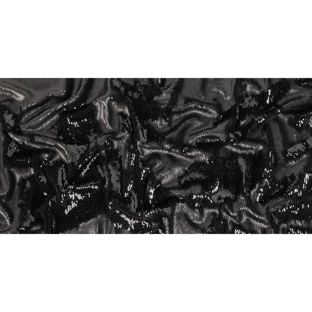 Two-Tone Iced Pewter and Nebulosity Paillette Sequins on Black Rayon Stretch Jersey Backing - Full Two-Tone Iced Pewter and Nebulosity Paillette Sequins on Black Rayon Stretch Jersey Backing - Full