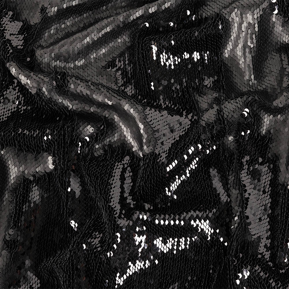 Two-Tone Iced Pewter and Nebulosity Paillette Sequins on Black Rayon Stretch Jersey Backing Two-Tone Iced Pewter and Nebulosity Paillette Sequins on Black Rayon Stretch Jersey Backing