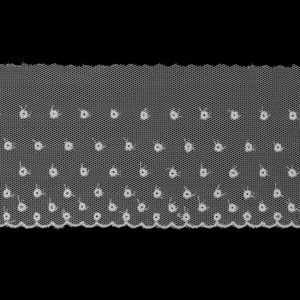 White Embroidered Dots on Mesh Trim - 3" Detail White Embroidered Dots on Mesh Trim - 3" Detail