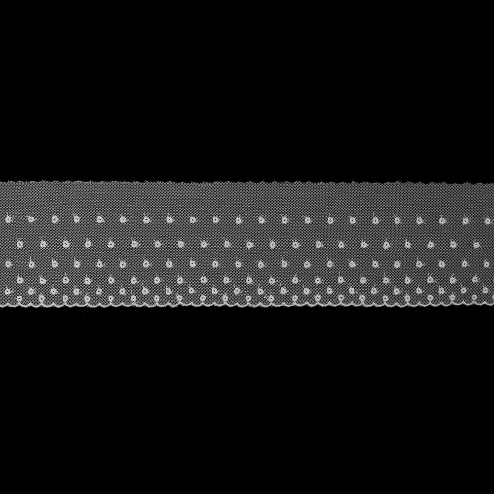 White Embroidered Dots on Mesh Trim - 3" White Embroidered Dots on Mesh Trim - 3"