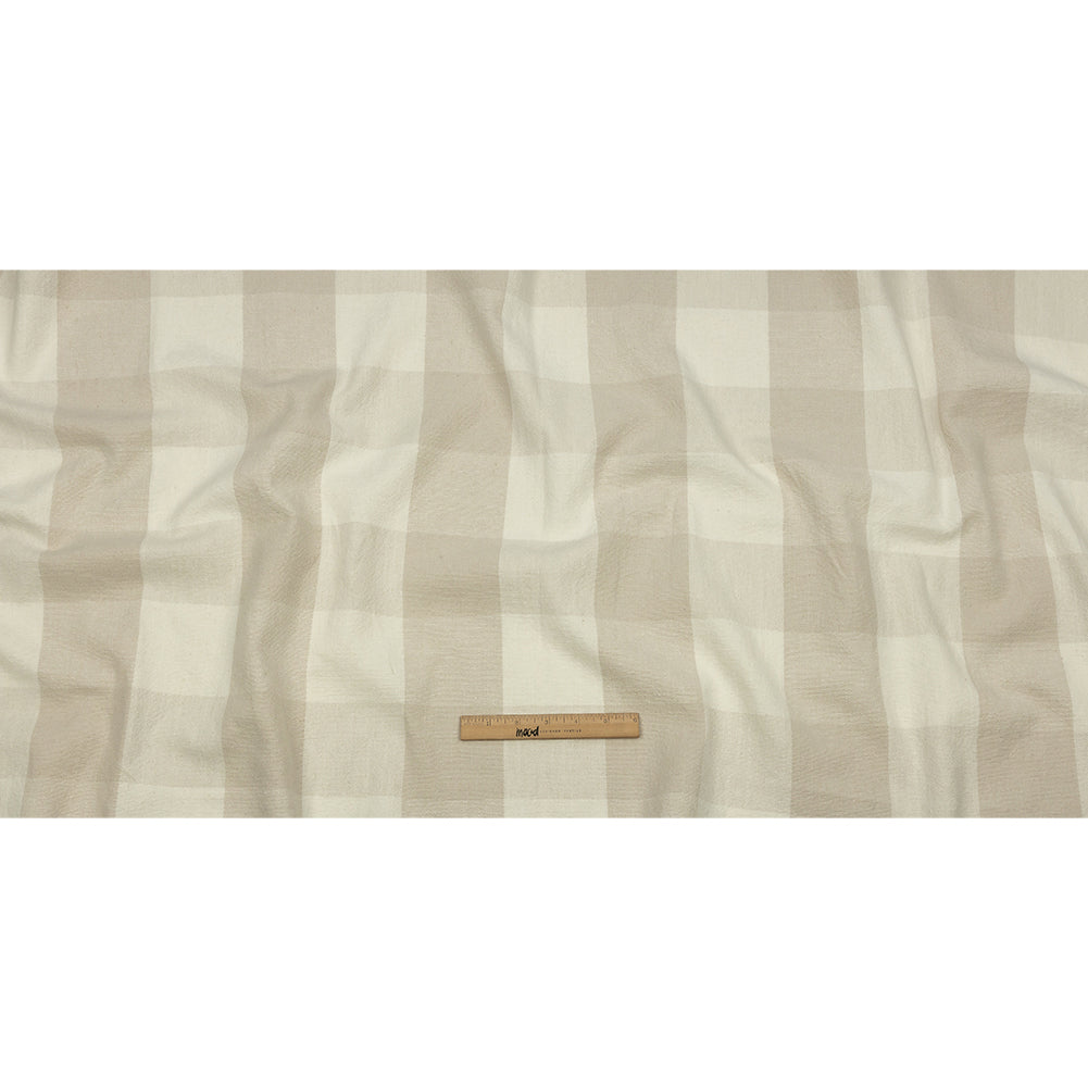 Beige and Cream Buffalo Check Linen and Cotton Woven - Full Beige and Cream Buffalo Check Linen and Cotton Woven - Full