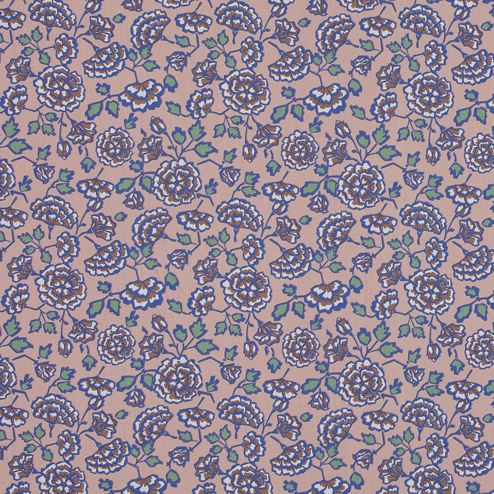 European Beige and Dusted Peri Floral Cotton Poplin European Beige and Dusted Peri Floral Cotton Poplin